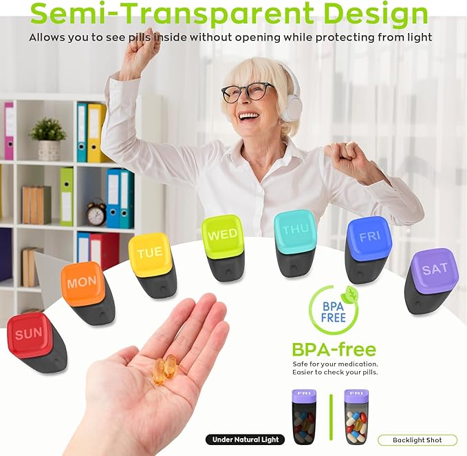 Weekly Pill Organizer 1 Time a Day, HIONXMGA Detachable Travel Pill Box 7 Day, Large Medicine Pill Case Container for Daily Medication Vitamin Supplement Fish Oil, Portable Week Pills Holder, White