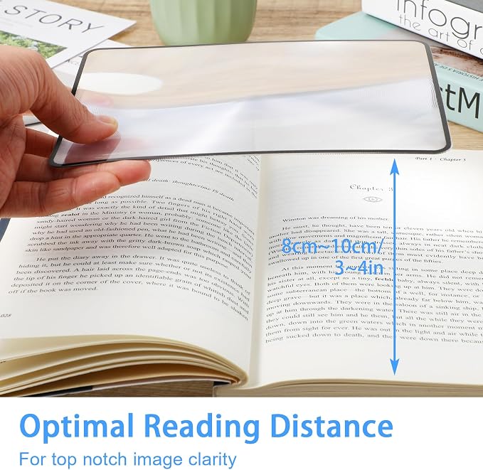 Dimeho 4 Pcs Page Magnifying Sheet 3X 5X Clear Lightweight Magnifier Flat Plastic Optical Fresnel Lens Handy Card Size Magnifier Bookmark for Seniors Reading Small Prints People with Low Vision