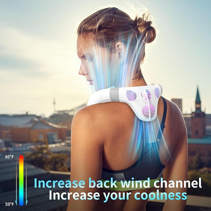 Neck Fan Back-Windy 6000mAh with Cooling Plate Bladeless Portable | Cold Compress Thermo-Electric Cooler Rechargeable Holiday Essentials for Women Men Outdoor Camping Gardening Walking(White)