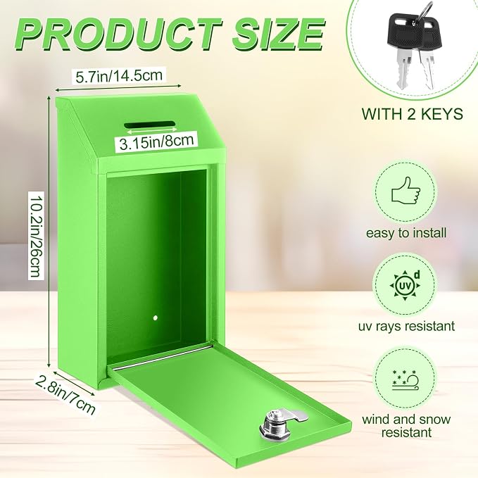 Yaocom Metal Money Box,Light Green,10.24 x 5.71 x 2.95 Inch,No Lid | Wall Mounted Drop Donation Cash Box for Farm Stand Collection Safe Suggestion Box with Lock Container for Home Office Outdoor