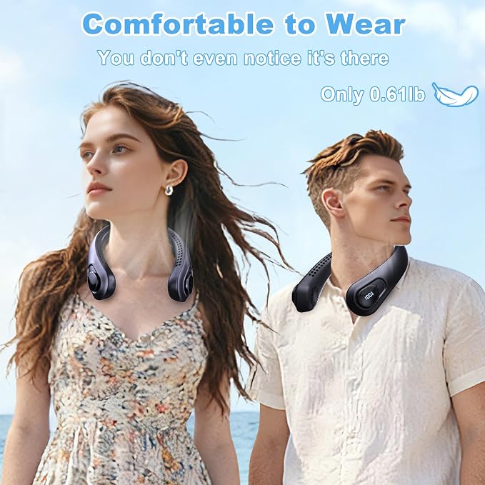 Portable Neck Fan Rechargeable - [with LED Display] 5 Speeds, 5000 mAh Battery Operated Wearable Personal Cooling Bladeless Fan for Outdoor Travel, Gifts for Men Women Kids,Black