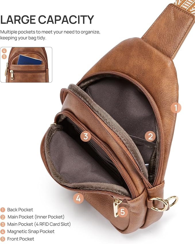 CHOLISS Anti Theft Small Sling Bag for Women and Men RFID Leather Crossbody Bags Fanny Pack Chest Bag Travel Purse Daypacks