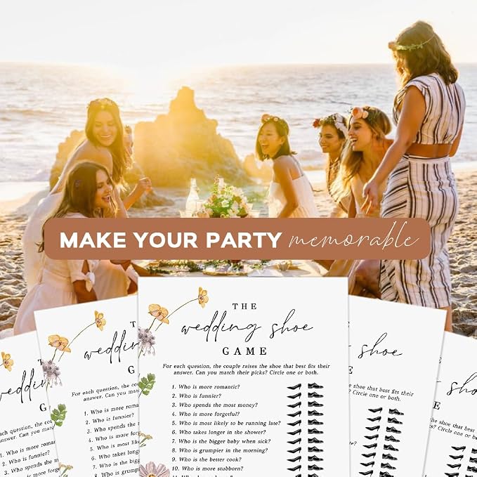 GardenCity Wedding Shoe Game, Fun Bridal Shower Shoe Game, Engagement Party Games, 50 Cards, Floral
