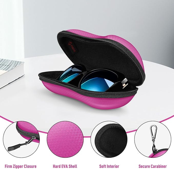 FINTIE Sunglasses Case, Hard EVA Shell Shockproof Sport Glasses Case with Metal Carabiner Travel Zipper Eyeglasses Holder