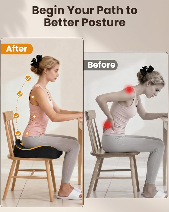 Seat Cushion, X Large Office Chair Cushion for Sciatica Pain Relief, Memory Foam Ergonomic Cushions Pad Pillow for Car, Home, Hip, Tailbone, Coccyx, Long Sitting