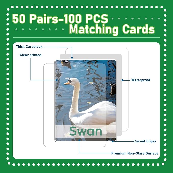 gisgfim 100 PCS Memory Matching Game Adult & Baby Animal Memory Games Educational Matching Game for Kids and Adults A Fun & Fast Animal Memories Games Toddlers Preschool Family Board Gift