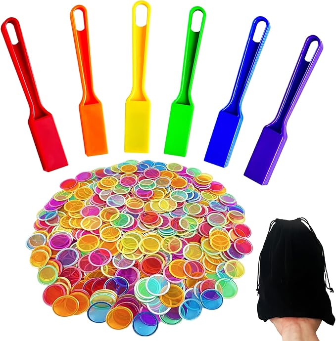 SEETOOOGAMES Magnetic Bingo Chips Wands - 6 Color 600 Metal Chips with 6 Wands for Classroom