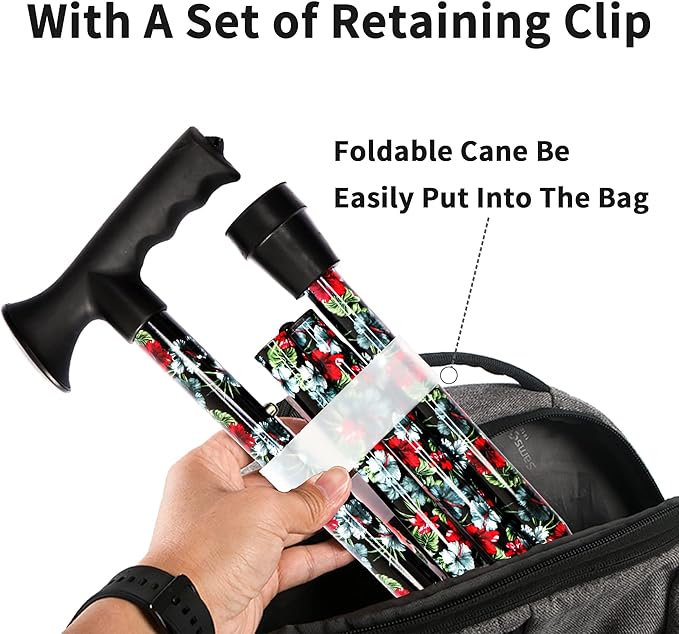 Walking Cane for Men and Women, Foldable Floral Lightweight Adjustable Portable for Folding Canes, Comfortable T-Handle for Seniors Adults