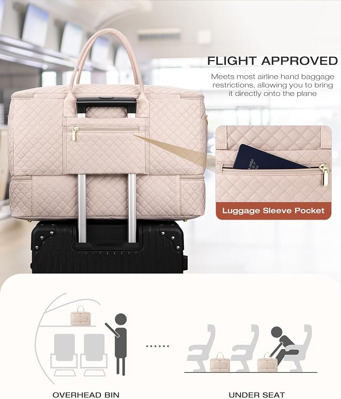 Travel Duffle Bag, Wide Open Large Weekender Bag for Women with Shoe Compartment, Carry on Overnight Bags with Toiletry Bag, Hospital Bag for Women Labor Delivery (Antiquewhite)