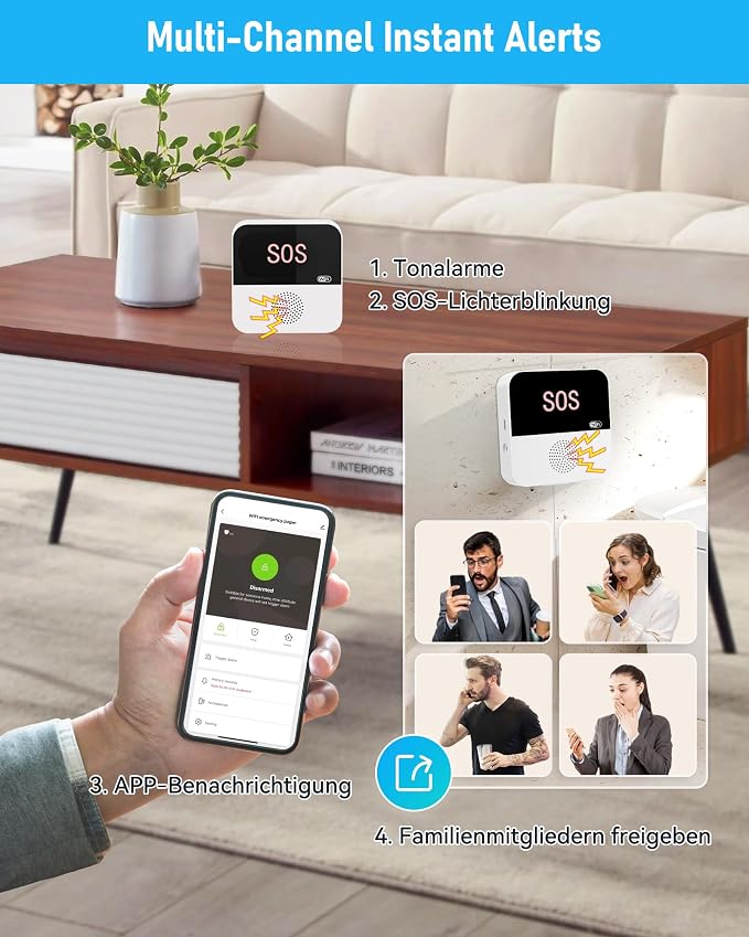 PILSAMAS WiFi Caregiver Pager Wireless Call Button with App Alert, Medical Alert Systems for Seniors No Monthly Fee- 2 Caregiver Call Button + Wristband Panic Button, Alert Button for Seniors at Home