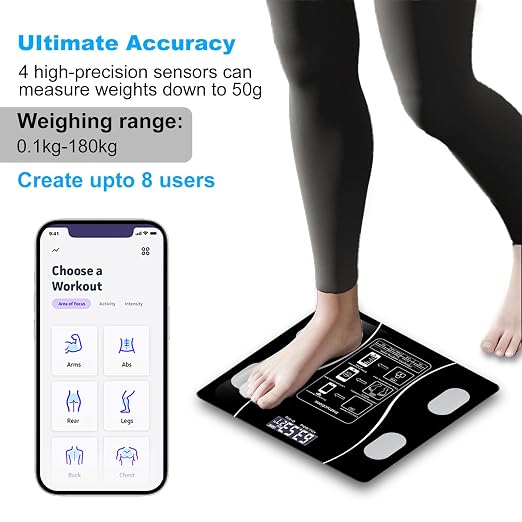 Intelligent Body Fat Scale, a Simple and Practical Digital Scale That can be Connected to a Mobile Digital Bathroom Scale to Display BMI, Body Fat, Muscle Mass, and Durable Weight Scale (Black)