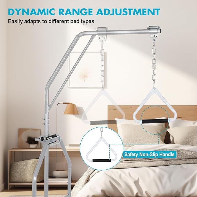 FAHKNS Heavy Duty Trapeze Bar for Bed Mobility - Adjustable Trapeze Bar，Trapeze Bars for Elderly, Post Operative & Injury Rehabilitation，Maximum Load Capacity 220 LBS