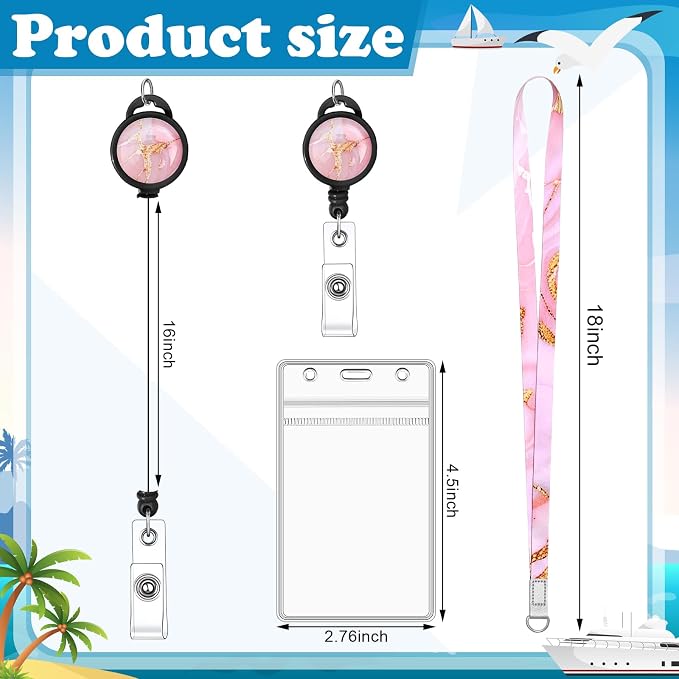 HONSIO 4 Pack Cruise Lanyard for Ship Cards, Cruise Essentials 2026, Marble | Retractable Badge Reels & Waterproof ID Badge Holders, Cruise Must Have for Carnival, Royal Caribbean, NCL