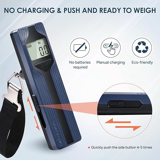Battery-Free Luggage Scale – No Batteries Needed, Portable Digital Hanging Suitcase Weight Scale for Air Travel & Checked Bags, 110lb/50kg, LCD Display, Compact Travel Accessory
