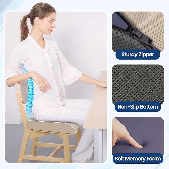 SweetSlubr Seat Cushion for Tailbone Pain Relief, Office Chair Cushion, Memory Foam Large Chair Pad with Non-Slip Cover for Soft Support at Office Chair, Car Seat, Airplane Beige/Large