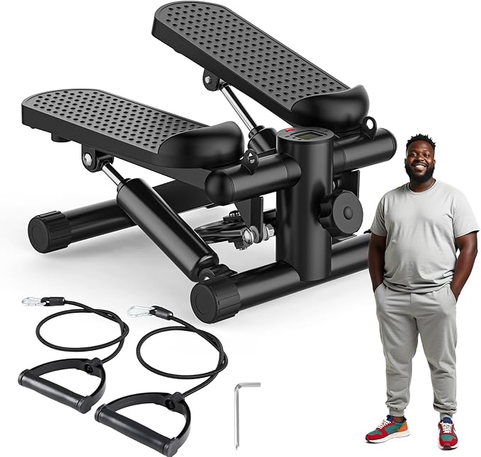 OLIXIS Steppers for Exercise At Home Workout Equipment, Mini Stepper Exercise Machine for Senior Citizens, Twist Stepper with Resistance Bands, Cardio Weight Loss Equipment Home Fitness