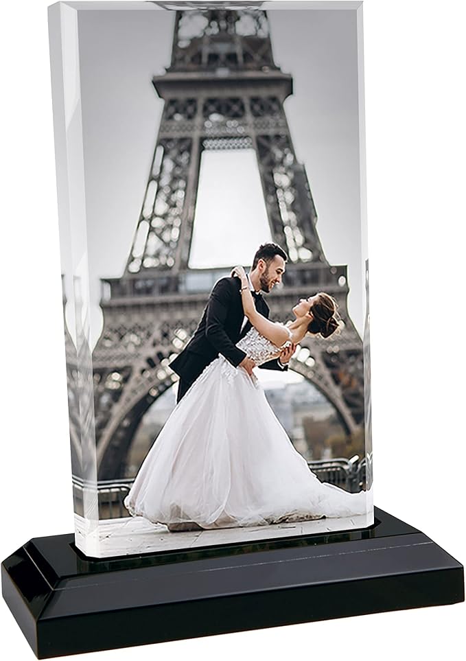 HB Art Design Personalized CRYSTAL Glass Print with Wood Stand Upload your Photo Custom Acrylic Rectangle Shape Custom Photo Print Personalized House Warming Gift LARGE- 5 x 8 inches