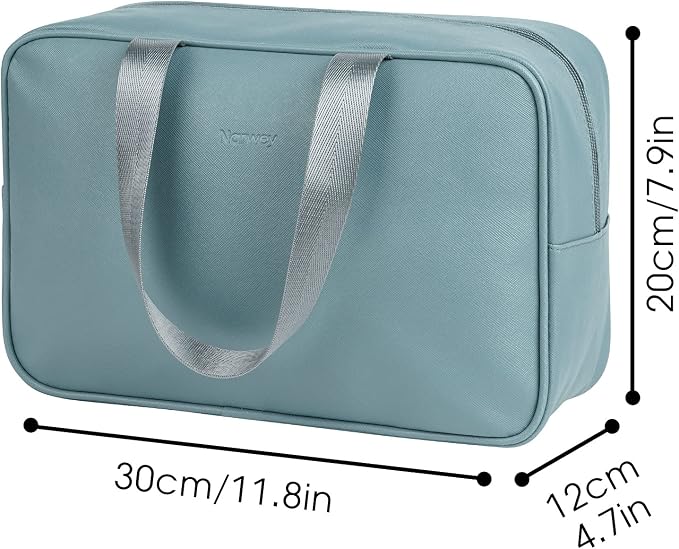 Narwey PU Leather Large Travel Toiletry Bag Women Toiletries Bag Skincare Bag Makeup Bag Organizer Make up bag Cosmetic Bag Medicine Bag for Girls (Large, Greyish Blue)