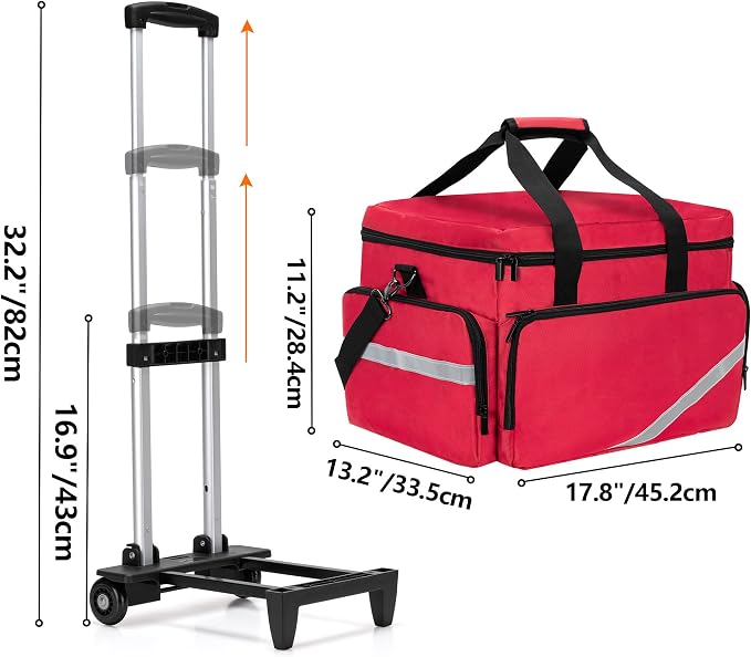 Trunab Rolling Medical Bag with Detachable Trolley, Nurse Responder Case | 15.6" laptop sleeve, Removable Dividers, Empty Bag for EMT/EMS/Doctors/Nurses