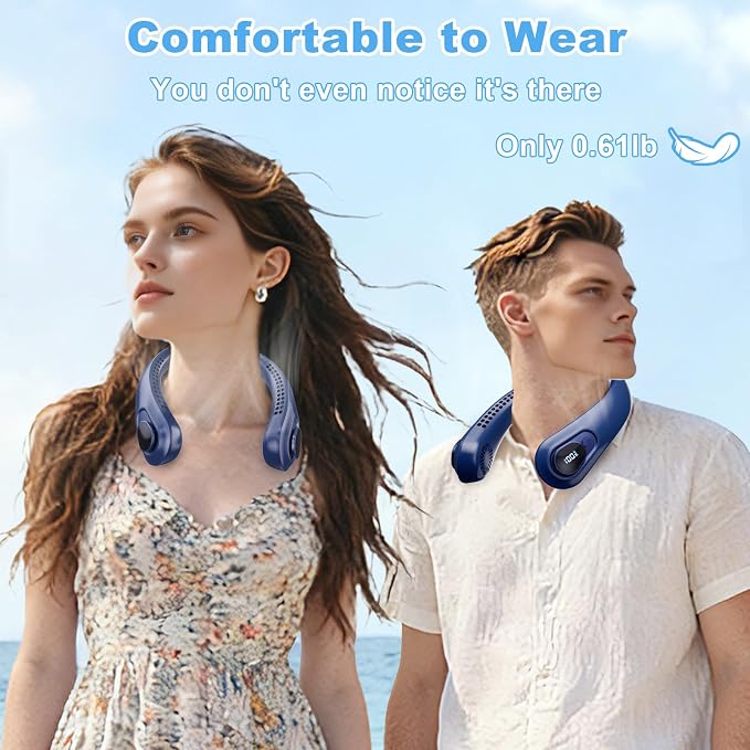 Portable Neck Fan Rechargeable - [with LED Display] 5 Speeds, 5000 mAh Battery Operated Wearable Personal Cooling Bladeless Fan for Outdoor Travel, Gifts for Men Women Kids,Dark Blue