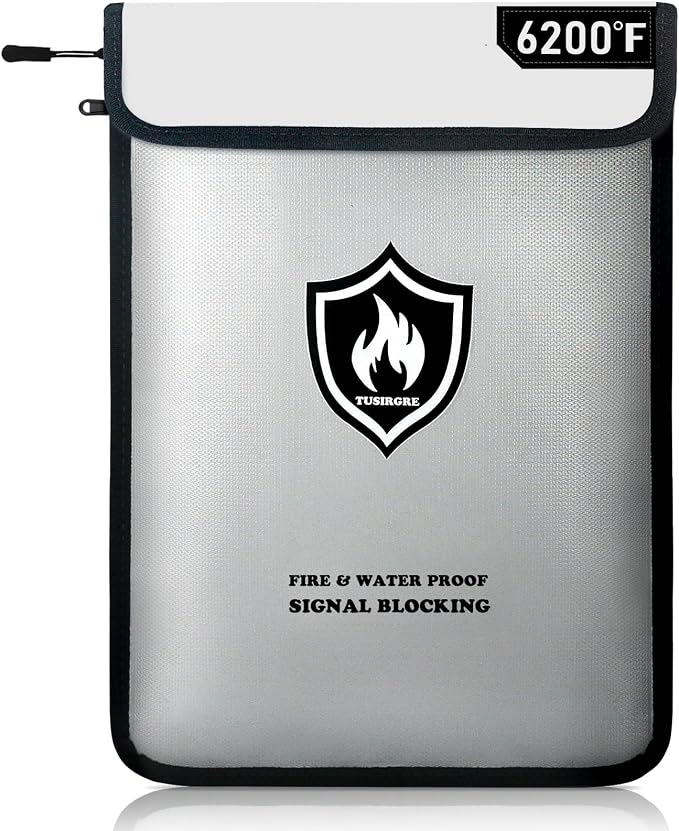 6200°F Upgraded Fireproof Document Bag, 15.7 x 11.4 Faraday Bag, Fireproof Money Bag with Zipper/Reflective Strip, 18 Layers of Heat Insulated Materials, RFID Blocking Bag Protects Devices
