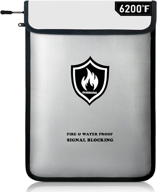 6200°F Upgraded Fireproof Document Bag, 15.7 x 11.4 Faraday Bag, Fireproof Money Bag with Zipper/Reflective Strip, 18 Layers of Heat Insulated Materials, RFID Blocking Bag Protects Devices