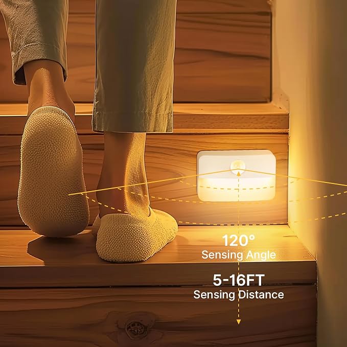 16 Pack Motion Sensor Stair Light Indoor, Battery Operated Night Lights | Automatic, Wireless, Stick on Anywhere Portable LED Lamp for Step Toilet Hallway Bedroom Under Cabinet Closet Wall Kitchen