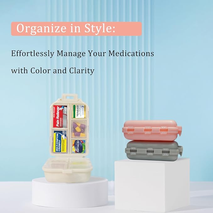 Large Pill Organizer with 146 Medicine Labels, Purple Travel Pill Case | Large 10-compartment pill case with 146 labels for vitamins, supplements, daily meds, 7-day planning, work, travel, and home