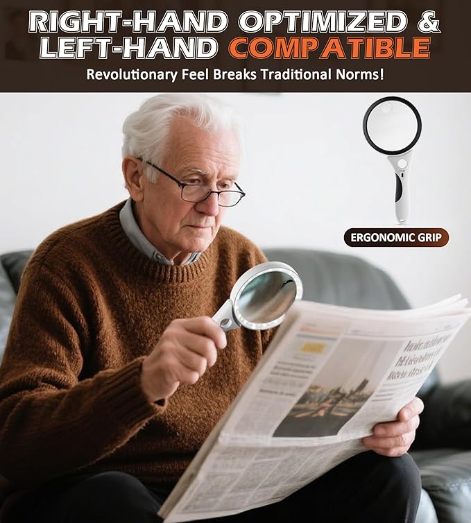 Rechargeable Magnifying Glass with Light - Recant Illuminated Magnifier Handheld Lighted Magnifying Glasses with 18LED Cold & Warm Light 3 Modes for Seniors Reading Close Work