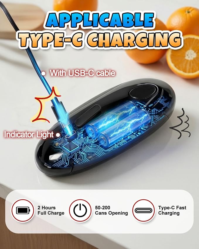 Electric Can Opener, One-Touch Automatic Can Opener, Hands Free Can Opener for Seniors with Arthritis, Rechargeable Cordless Can Opener Side-Cut, Safety Smooth Edge, Fits Most Cans