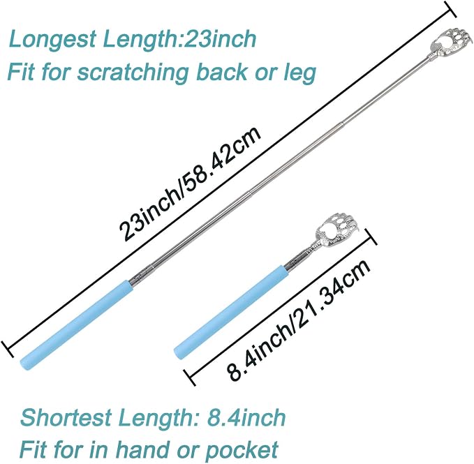 WOVTE Bear Claw Telescopic Back Scratcher Blue, Christmas Gifts Stocking Stuffers for Men Women Adults Mom Dad Husband Wife