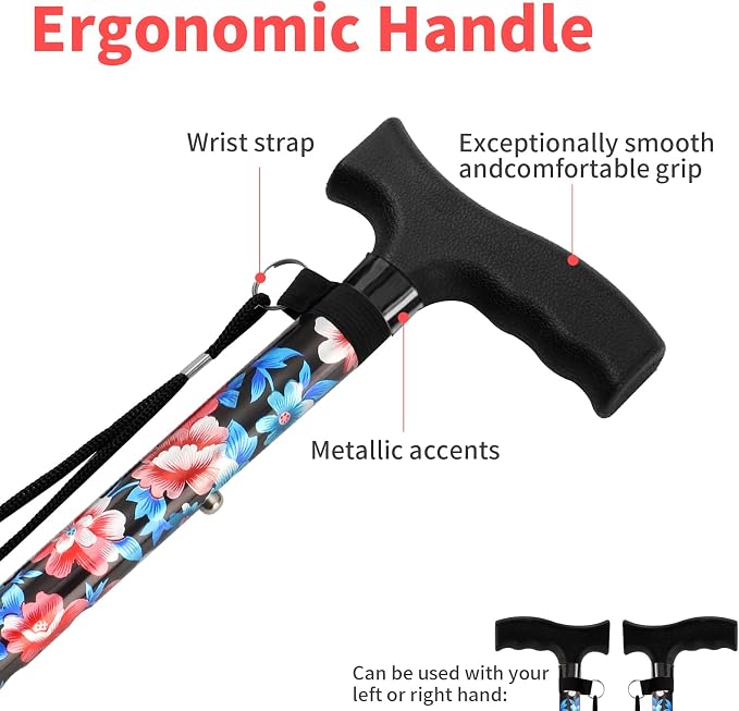 Walking Cane LIXIANG Cane for Man/Woman | Mobility & Daily Living Aids | 5-Level Height Adjustable Walking Stick | Comfortable Plastic T-Handle Portable Walking Stick Folding Cane