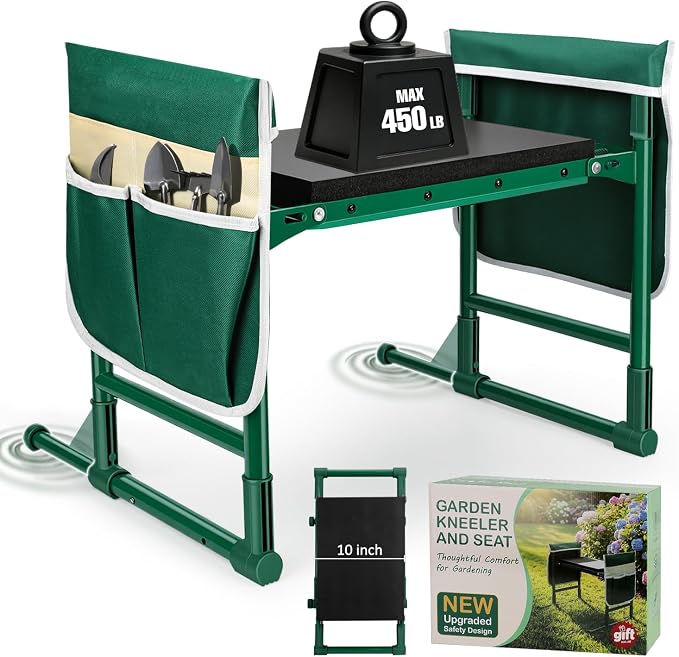 Garden Kneeler and Seat for Seniors – Heavy Duty Anti-Tip Gardening Stool with Widened Thick Soft Kneeling Pad, Foldable Garden Bench with Sturdy Handles, Gardening Gifts for Women Men Mom (Green)
