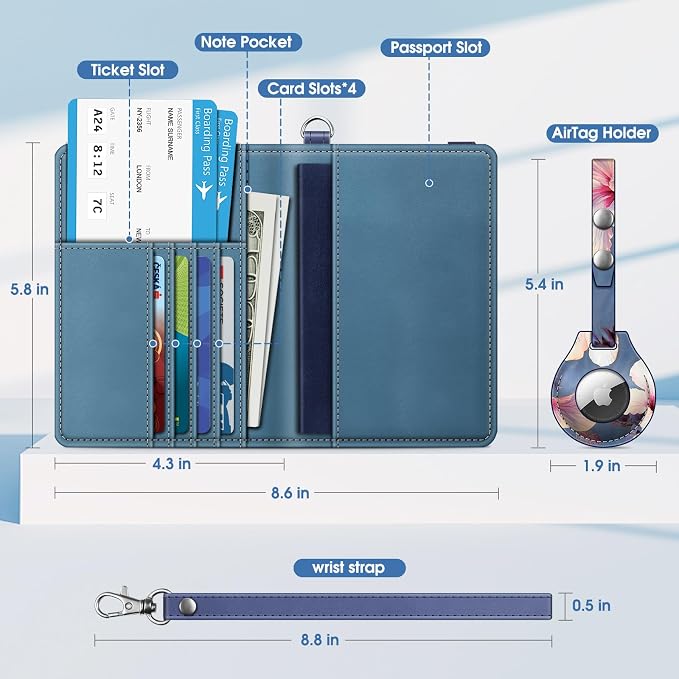 FINTIE Passport Holder with Airtag Holder, Slim Travel Wallet | RFID Blocking Passport Cover Protector Essentials with Credit Card Slots, Women/Men