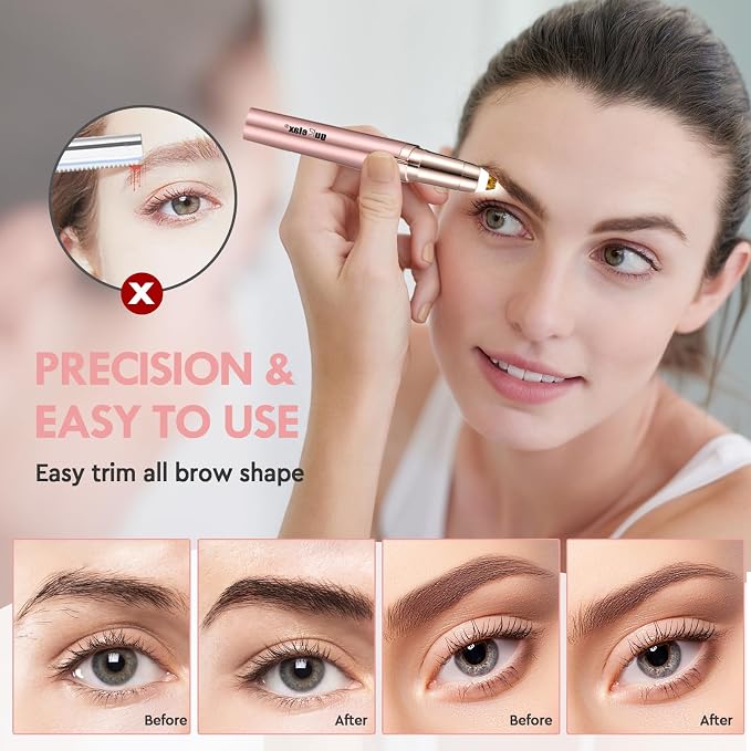 Gurelax Women's Electric Eyebrow Trimmer with Replacement Blades, Precision LED Light, Safe and Instant Painless Hair Remover