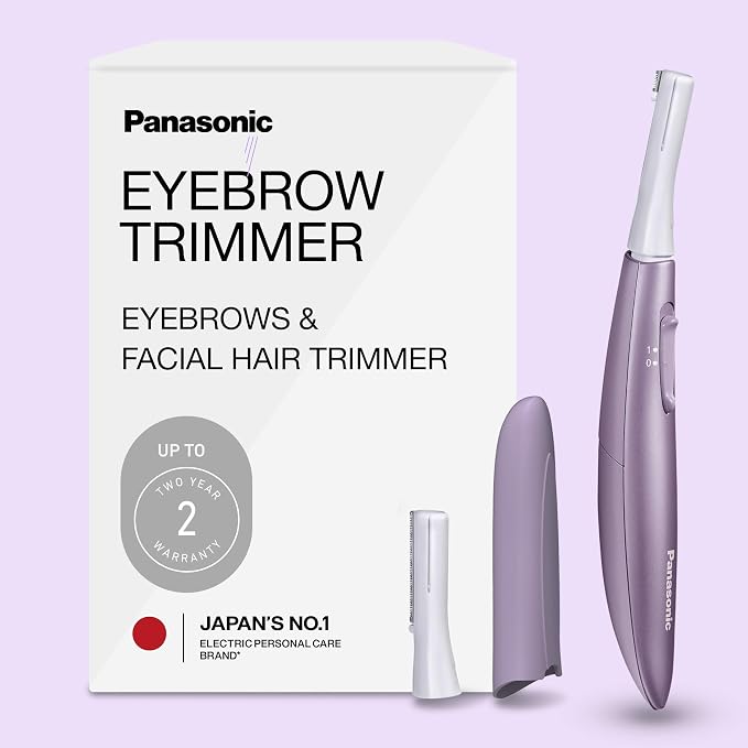 Panasonic Eyebrow & Facial Hair Trimmer for Women, Gentle Face Shaver for Peach Fuzz, Brows & Upper Lip, Flexible Head, Compact Battery-Operated Beauty Tool - ES-WF71-V