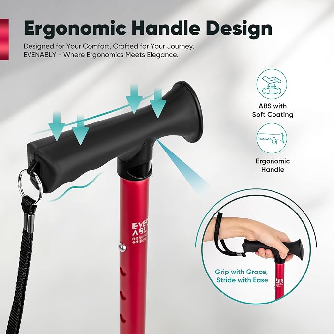Enhanced Walking Cane (Thicker & Longer) - Foldable, Adjustable, Collapsible, Spare Tip, with Travel Bag | Versatile Walking Stick for Every Height, Weight, Seniors & Adults