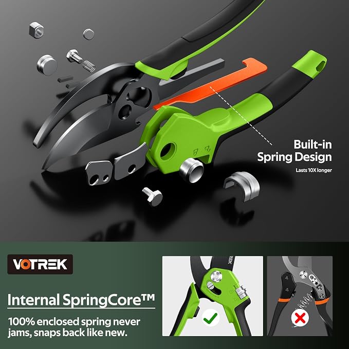 VOTREK® Pruning Shears, Patented Stepless Handle Opening for All Hand Size