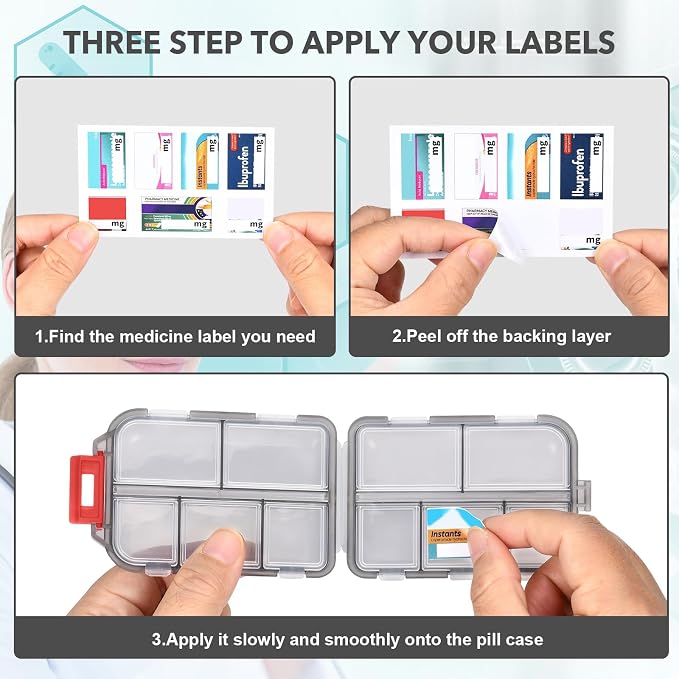 Large Travel Pill Organizer, 10 Compartments Small Portable Pill Case with 189 Medicine Labels, Compact Medicine Storage Box for Purse, Pocket, Airplane, Travel, Nurse Daily Use 3 Pack