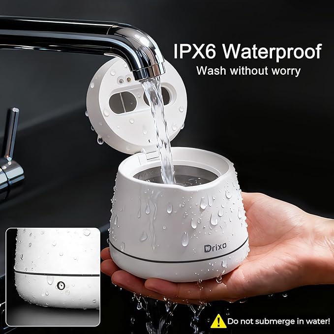 Drixo Ultrasonic Retainer Cleaner Machine, IPX6 Waterproof Dental Cleaning Pod, 3 Modes Denture Cleaner for Night Guard Mouth Guard Braces, 45kHz Denture Dome with UV Light, 200ML Tank, Arctic White