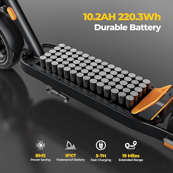 Electric Scooter for Adults with Suspension, 10in Pneumatic Tires, 19 Miles, 10.2AH 220.3Wh, 350W Motor, 15MPH Max Speed, Turn Lights, Foldable Adult Electric Scooter