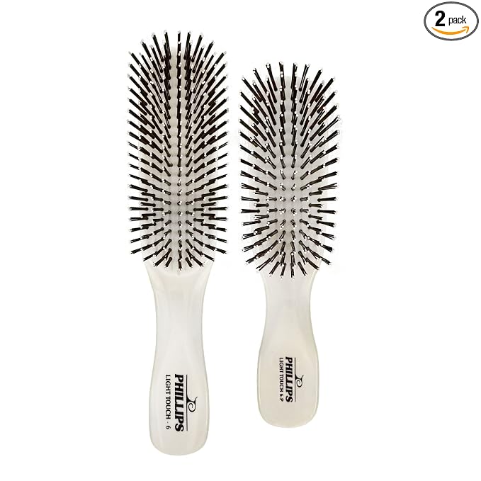 Phillips Brush Light Touch 6 Hair Brush, Full + Petite Combo, Ivory White | Includes Full and Petite Nylon Brushes to Gently Detangle All Hair Types for Daily Use and Travel