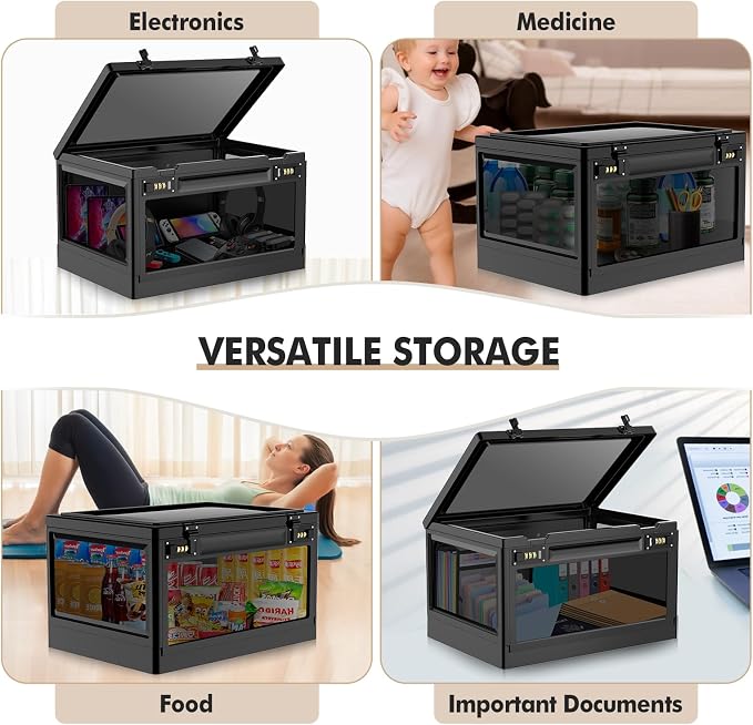 Extra Large Lock Box for Medication Safe, Medicine Lockable Storage Box with Code, Phone Lock Boxes for Video Games, Box with Combination Lock for Snacks/Food, Locking Cabinet for Home/Office (Black)