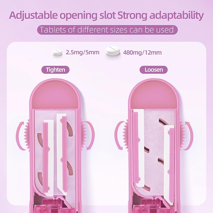 DUBSTAR Pill Cutter Splitter for Small and Tiny Pills, Multiple Pill Cutters for Small or Large Pills, Adjustable Pill Splitter with Centering Device and Blade Guard for Multi Tablets (Pink)