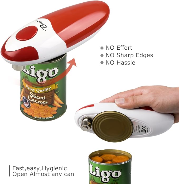 Kitchen Automatic Safety Cordless One Tin Touch Electric Can Opener&Bangrui Professional Electric Can Opener.One-touch switch .Smooth can edge.Being friendly to left-hander and arthritics! (Red)