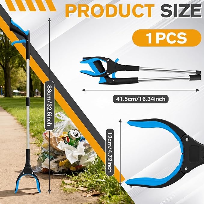 Grabber Reacher Tool - 32” Extra Long Foldable Gripper and Reaching Tool | 1 Pack Pick Up Sticks Heavy Duty Gripper Reacher Grabber Tool Trash Picker Upper Grabbers for Seniors