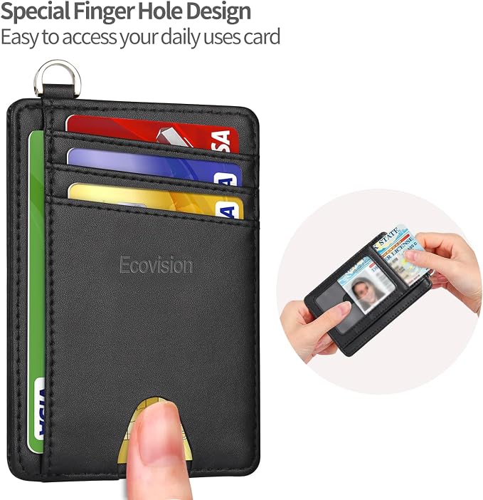 Slim Minimalist Front Pocket Wallet, RFID Blocking Credit Card Holder Wallet with Detachable D-Shackle for Men Women