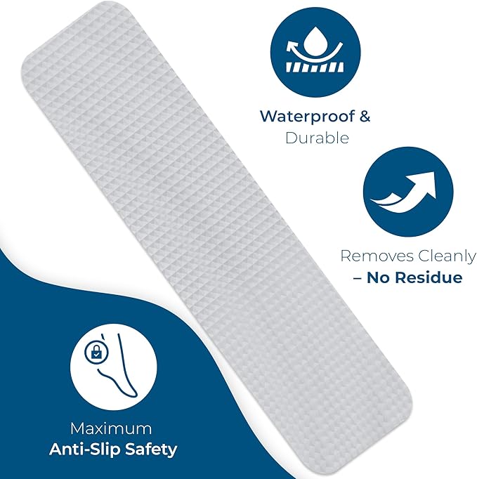 Anti-Slip Shower Stickers - Help Reduce Slipping in Bathtub & Shower, Clear Non-Slip Bath Strips, Strong Adhesive Bathtub Appliques Suitable for Homes with Kids, Adults & Seniors - 24 Pcs - Homergy
