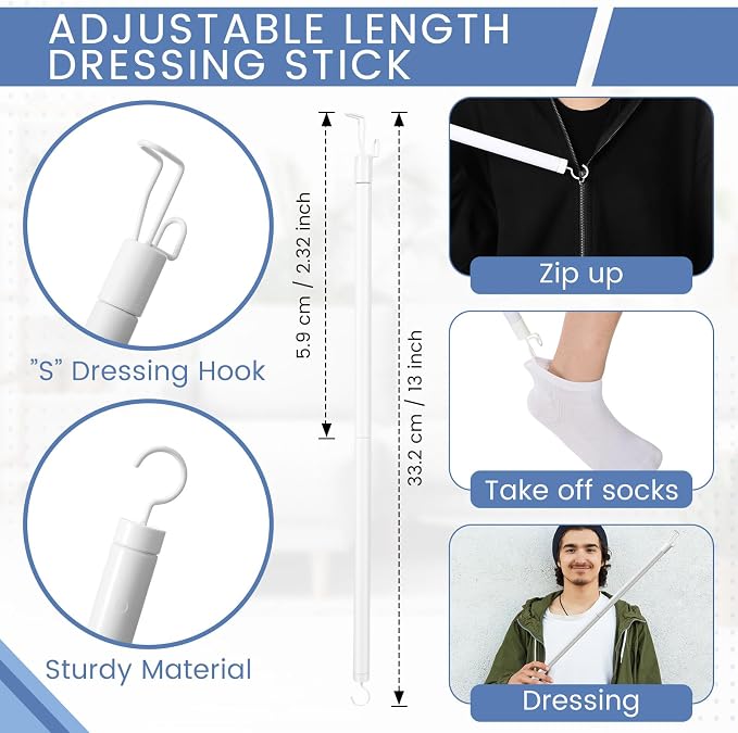 Domensi 6 Pcs Total Hip Kit with Leg Lifter Hip Back Knee Replacement Recovery Aid for Seniors Pregnant 32'' Foldable Grabber Sock Assist Device No Bending Shoe Horn Dressing Stick Bath Sponge (Green)