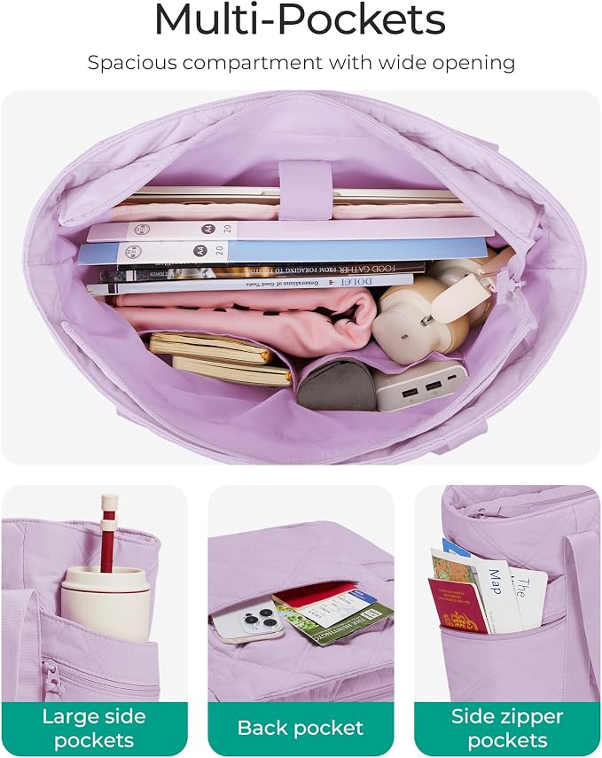 BAGSMART Crush Tote Bag for Women, 20L Puffer Work Tote with Zipper | Quilted Nurse Hospital Bag For Travel College Gym